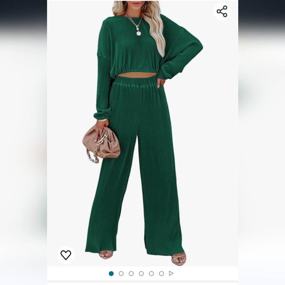 2 pc long sleeve crop top and wide leg pant set